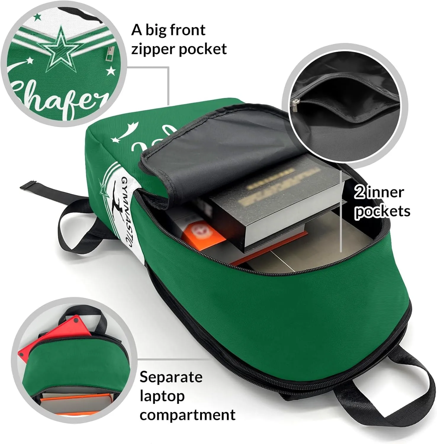 Green Gymnastic Athlete Personalized Backpack for Teen Custom Travel Backpack for Boys Girs Bookbag Casual Bag Name Gift, Design 11, EU5566SS