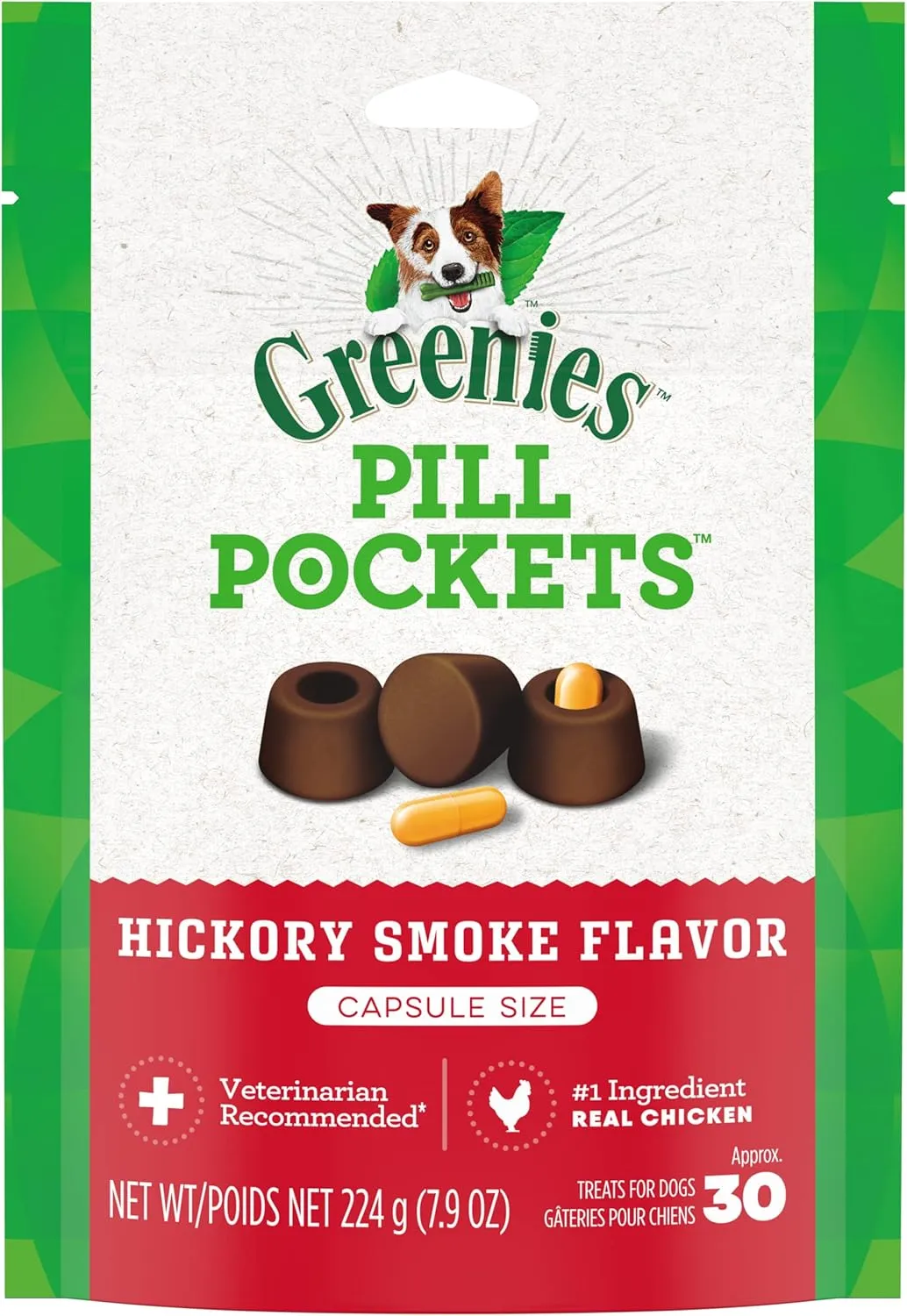 Greenies Pill Pockets for Dogs Capsule Size Natural Soft Dog Treats, Hickory Smoke Flavor, (6) 7.9 oz. Packs (180 Treats)