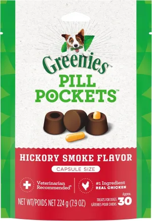 Greenies Pill Pockets for Dogs Capsule Size Natural Soft Dog Treats, Hickory Smoke Flavor, (6) 7.9 oz. Packs (180 Treats)