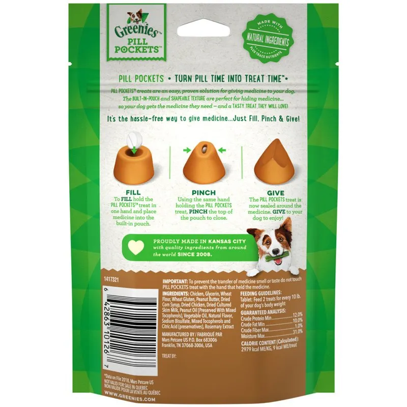 Greenies Pill Pockets for Dogs Tablet Size Natural Soft Dog Treats with Real Peanut Butter, 3.2 oz. Pack (30 Treats)