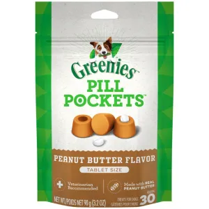 Greenies Pill Pockets for Dogs Tablet Size Natural Soft Dog Treats with Real Peanut Butter, 3.2 oz. Pack (30 Treats)