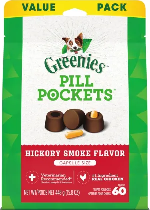 Greenies Pill Pockets Large Size Soft Dog Treats for Capsules, Hickory Smoke Flavor, Made with Natural Ingredients Plus Minerals & Trace Nutrients, 15.8 oz. (60 Count, Pack of 1)