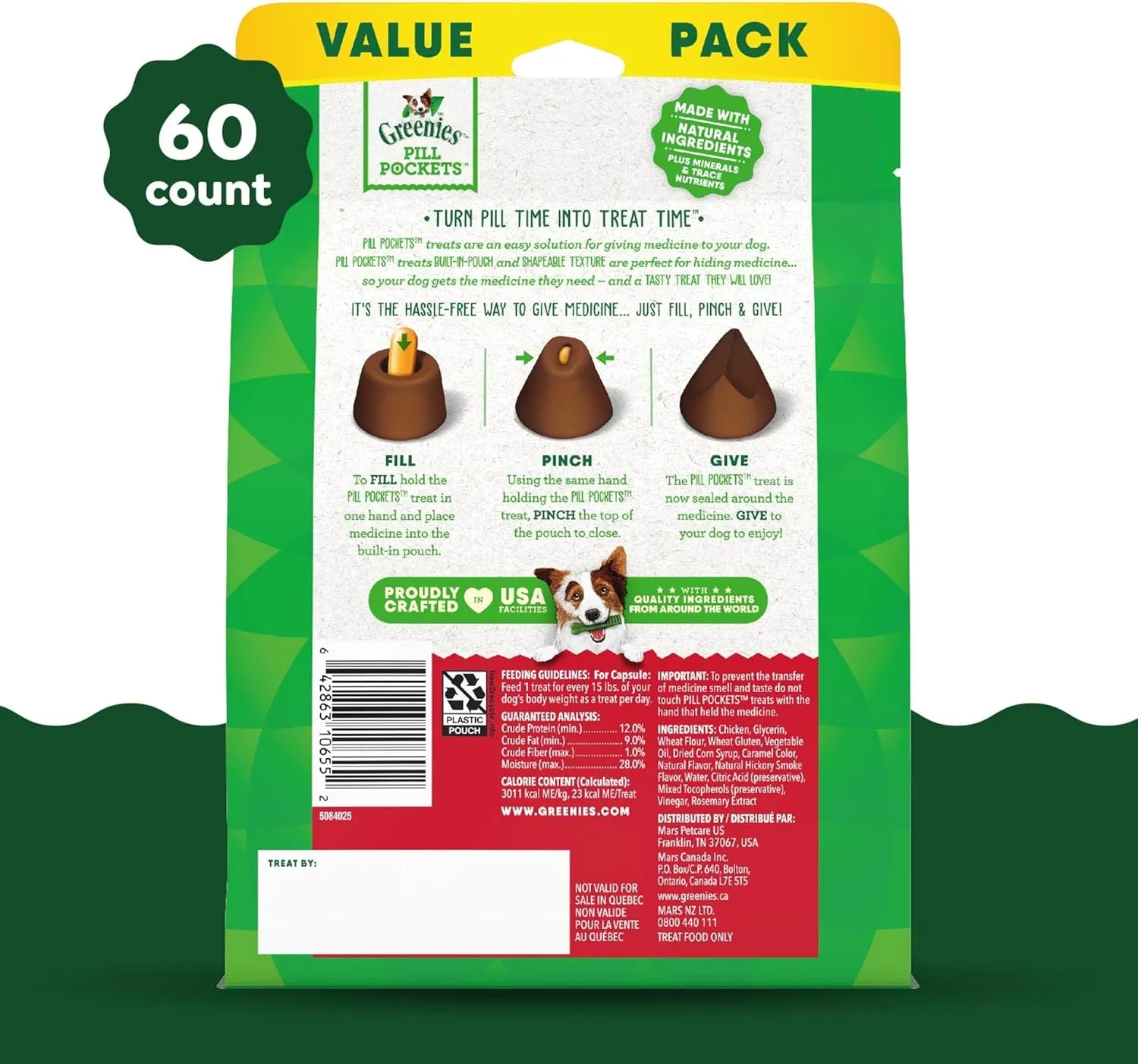 Greenies Pill Pockets Large Size Soft Dog Treats for Capsules, Hickory Smoke Flavor, Made with Natural Ingredients Plus Minerals & Trace Nutrients, 15.8 oz. (60 Count, Pack of 1)