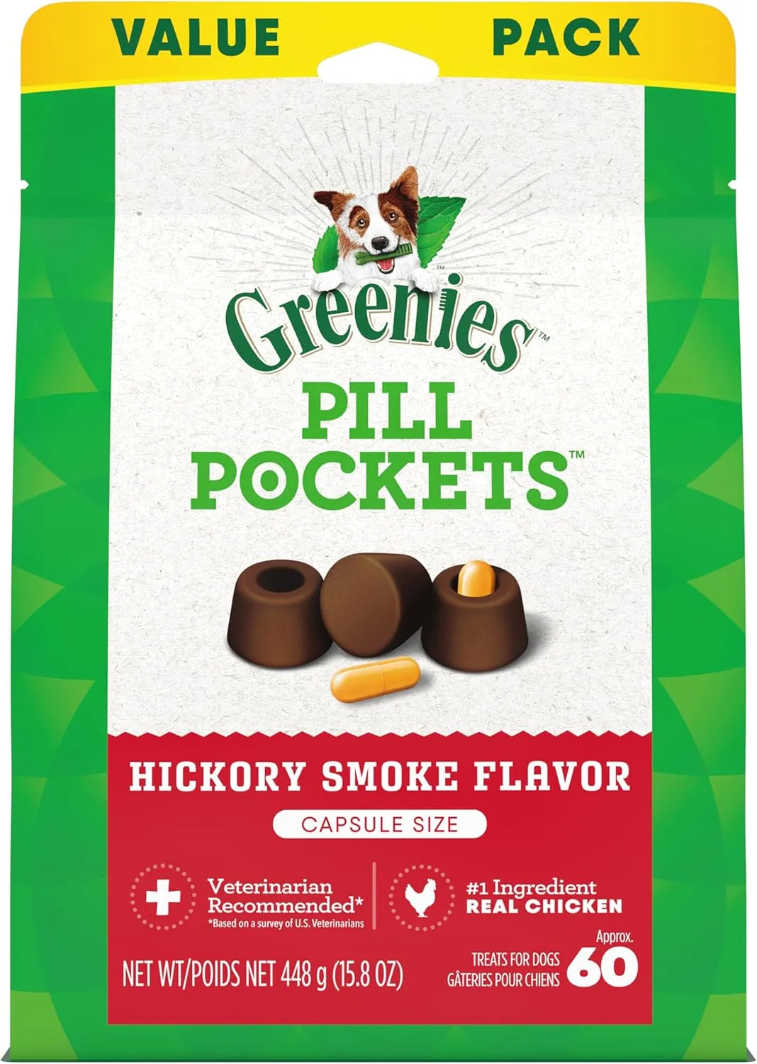 Greenies Pill Pockets Large Size Soft Dog Treats for Capsules, Hickory Smoke Flavor, Made with Natural Ingredients Plus Minerals & Trace Nutrients, 15.8 oz. (60 Count, Pack of 1)