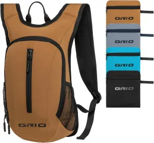 GRIO Lightweight Packable Daypack for Women Men, 15L Hiking Backpack, Water Resistant Daypack (khaki)