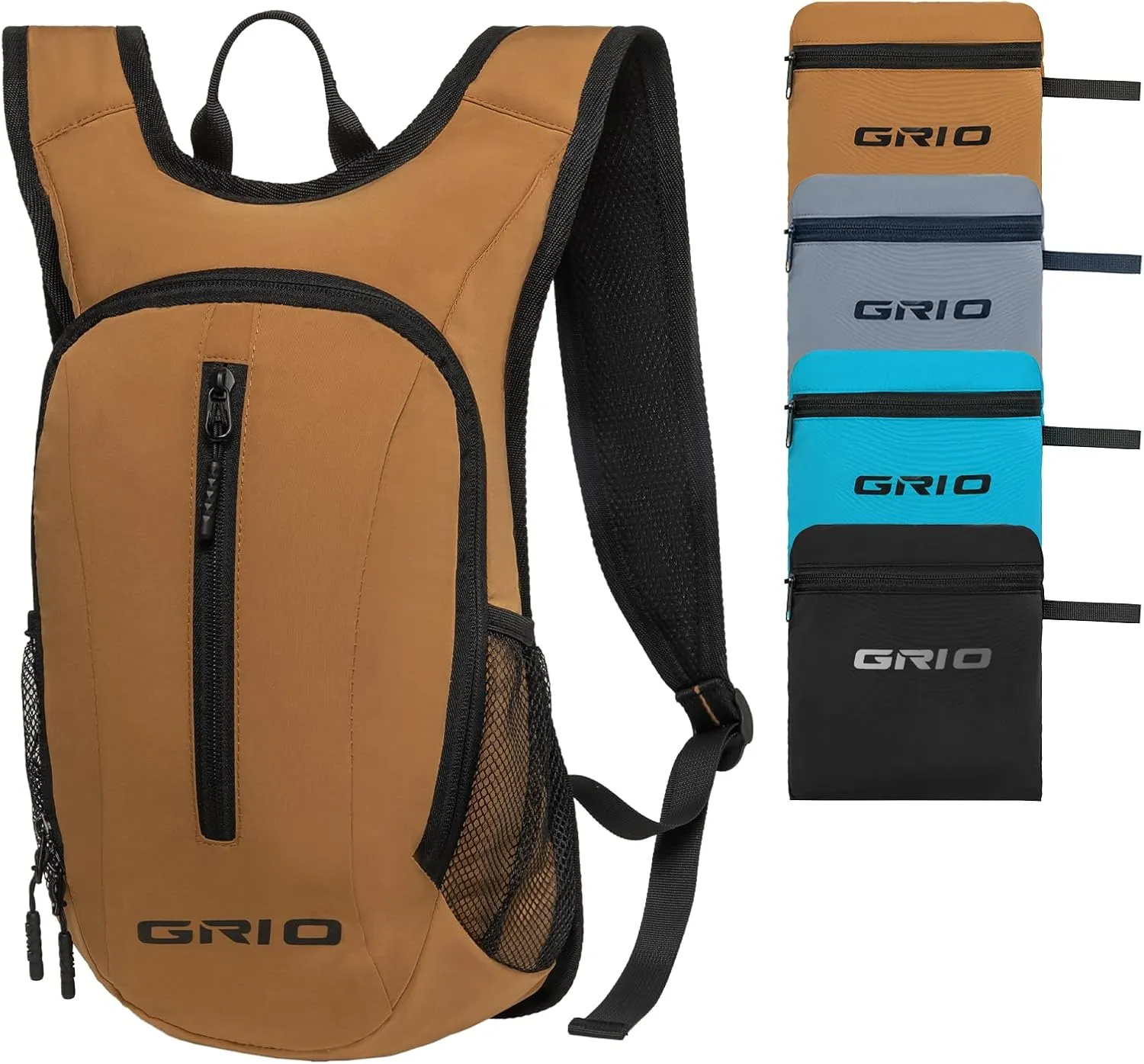 GRIO Lightweight Packable Daypack for Women Men, 15L Hiking Backpack, Water Resistant Daypack (khaki)