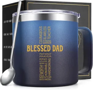 Gtmileo Gifts for Dad from Daughter Son, Blessed Dad - 14OZ Stainless Steel Insulated Coffee Mug, Dad Gifts, Christian Fathers Day Christmas Birthday Gifts for Dad, Christian Gifts for Men (Gradient)
