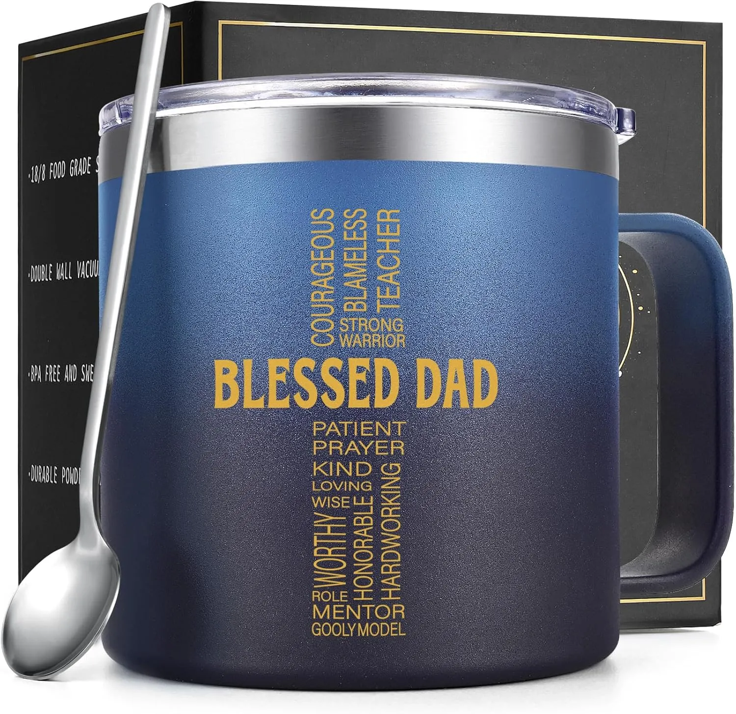 Gtmileo Gifts for Dad from Daughter Son, Blessed Dad - 14OZ Stainless Steel Insulated Coffee Mug, Dad Gifts, Christian Fathers Day Christmas Birthday Gifts for Dad, Christian Gifts for Men (Gradient)