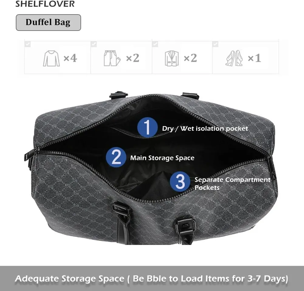 Gym Bag for Women & Men, Travel Duffel Bag Water Resistant Carry On Weekender Backpack for Airplane, 35L Classic Design, Black Twill Grid