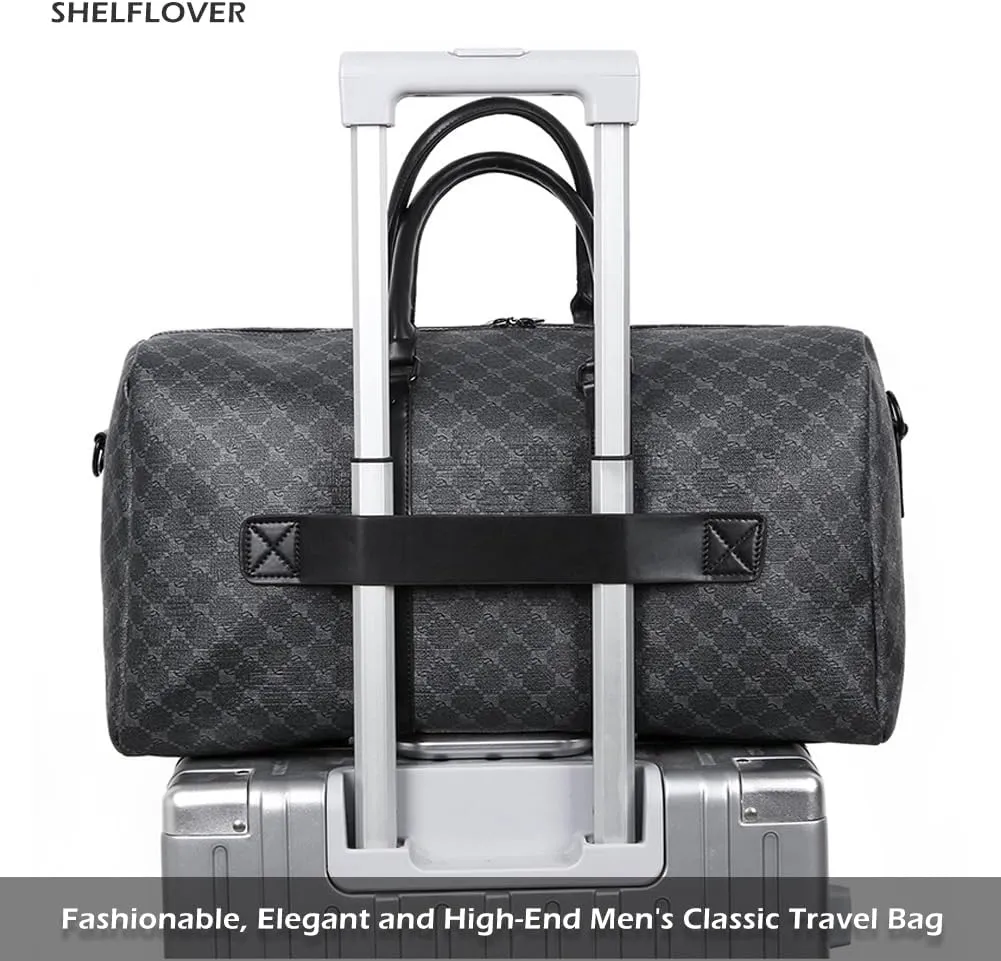 Gym Bag for Women & Men, Travel Duffel Bag Water Resistant Carry On Weekender Backpack for Airplane, 35L Classic Design, Black Twill Grid