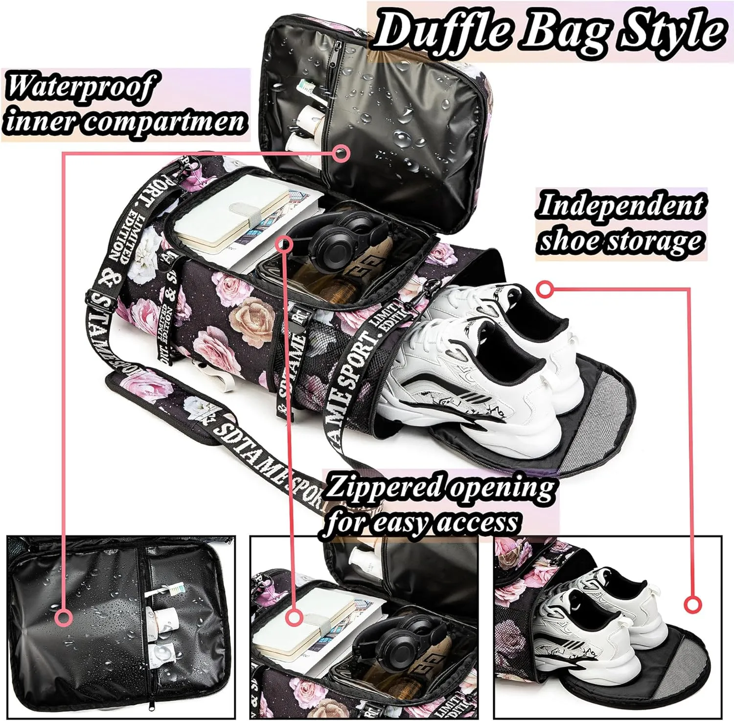 Gym Duffle Bag Backpack with Shoe Compartment,4 ways Travel Backpack for Women and Men,Multi-Functional Weekender bag with Waterproof Layer&Laptop Compartment for Fitness, Travel,Camping