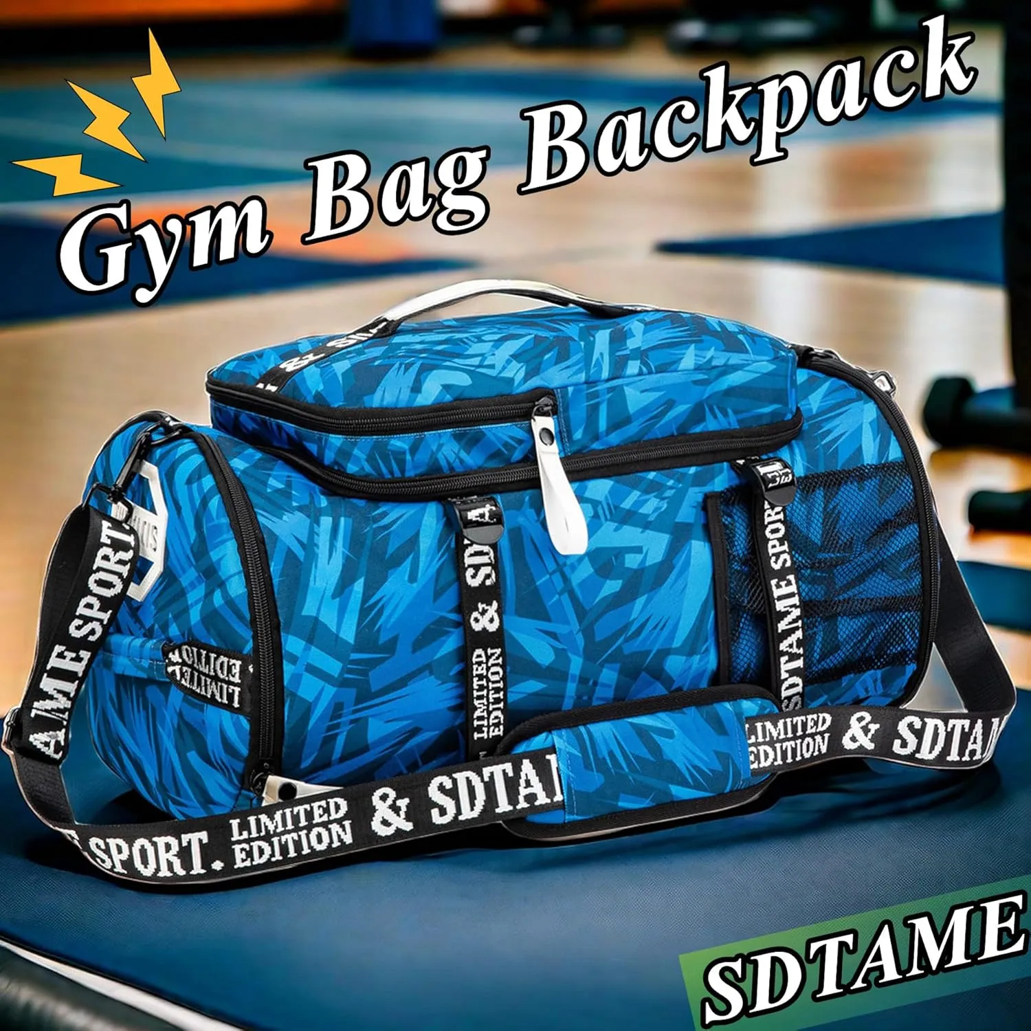 Gym Duffle Bag Backpack with Shoe Compartment,4 ways Travel Backpack for Women and Men,Multi-Functional Weekender bag with Waterproof Layer&Laptop Compartment for Fitness, Travel,Camping