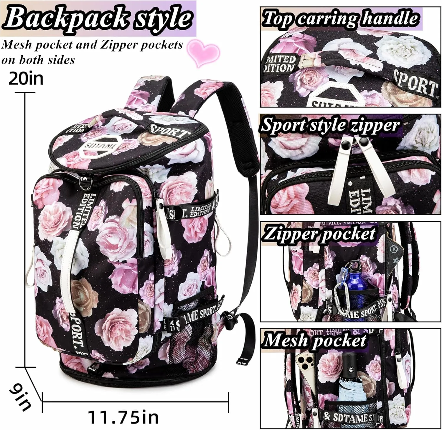 Gym Duffle Bag Backpack with Shoe Compartment,4 ways Travel Backpack for Women and Men,Multi-Functional Weekender bag with Waterproof Layer&Laptop Compartment for Fitness, Travel,Camping
