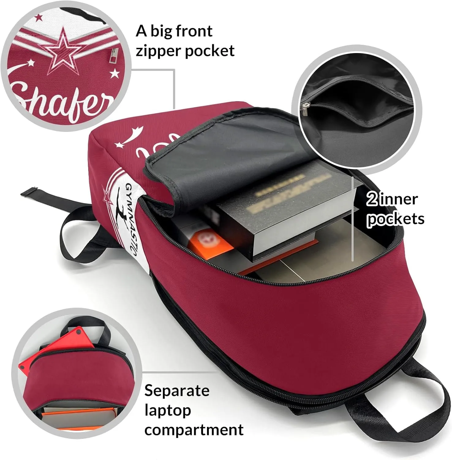 Gymnastic Athlete Red Personalized Backpack for Teen Custom Travel Backpack for Boys Girs Bookbag Casual Bag Name Gift, Design 13, EU5566SS
