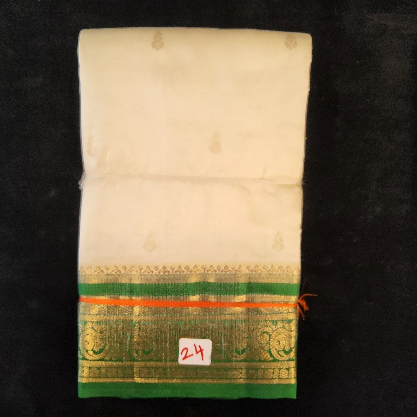 Half white with Green | Dharmavaram Silk Saree No 24