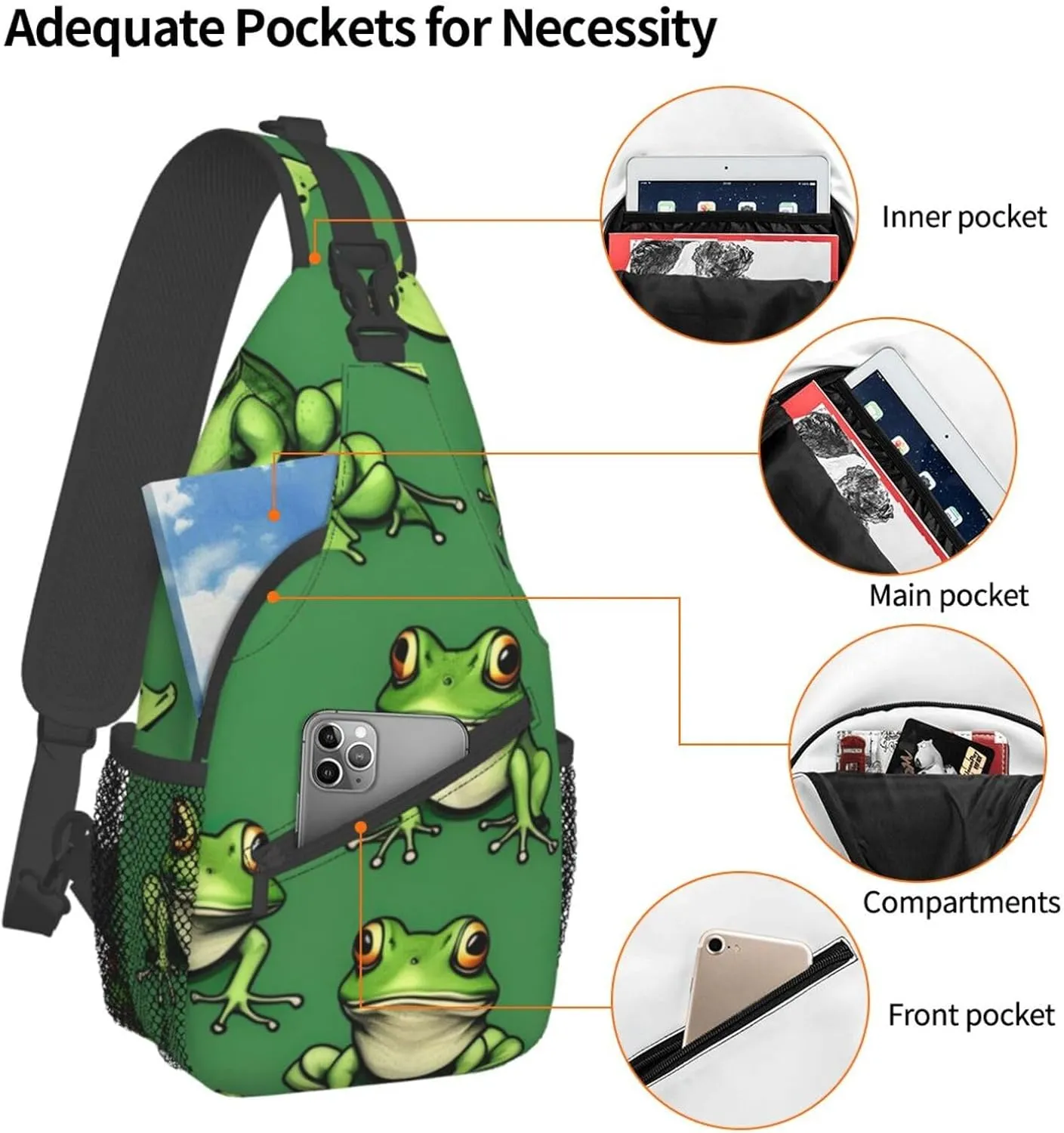 Halloween Flying Bats 1 Printed Canvas Sling Bag Crossbody Backpack, Hiking Daypack Chest Bag For Women Men