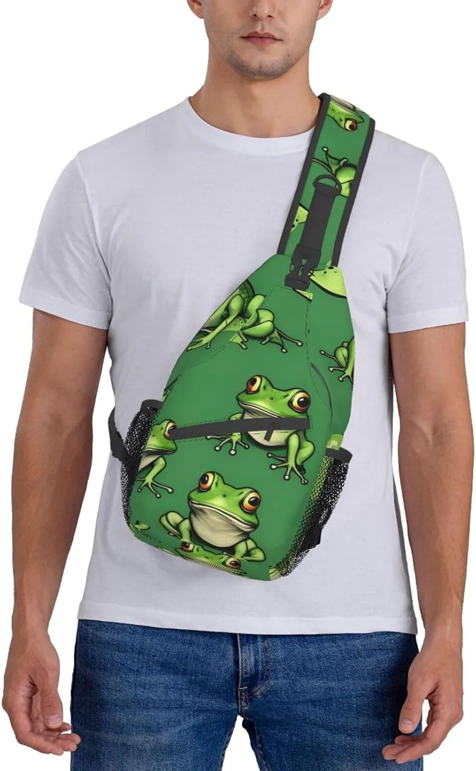 Halloween Flying Bats 1 Printed Canvas Sling Bag Crossbody Backpack, Hiking Daypack Chest Bag For Women Men