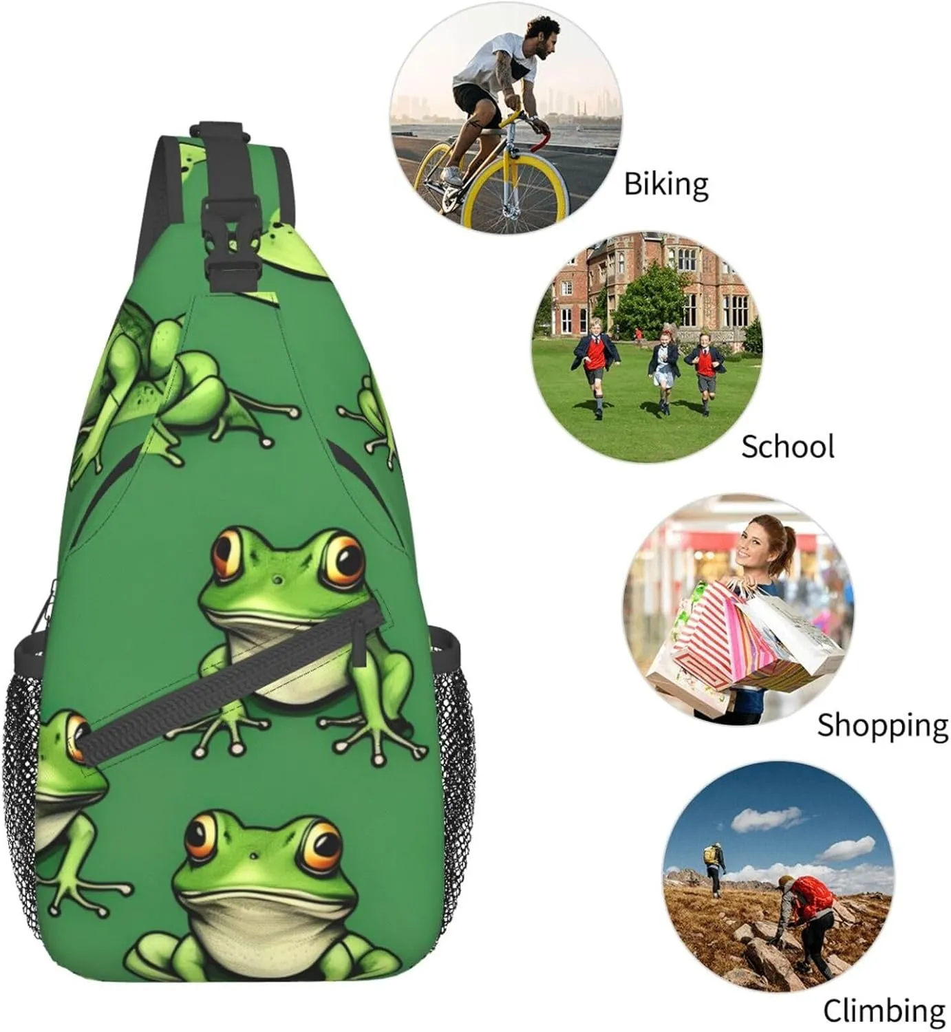 Halloween Flying Bats 1 Printed Canvas Sling Bag Crossbody Backpack, Hiking Daypack Chest Bag For Women Men