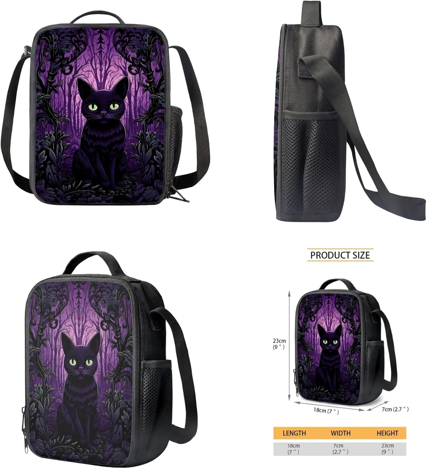 Halloween Ghost Garden Kids Backpack 3-Pcs Set for Girls Boys School Bag,Black Cat Book Bag with Lunch Bag and Pencil Box for Children Daily Daypack for Birthday Gifts