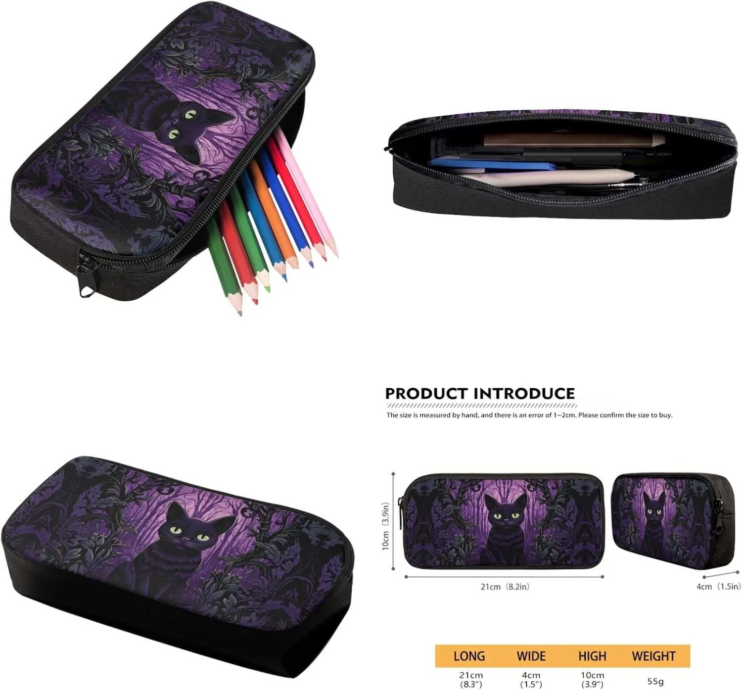 Halloween Ghost Garden Kids Backpack 3-Pcs Set for Girls Boys School Bag,Black Cat Book Bag with Lunch Bag and Pencil Box for Children Daily Daypack for Birthday Gifts