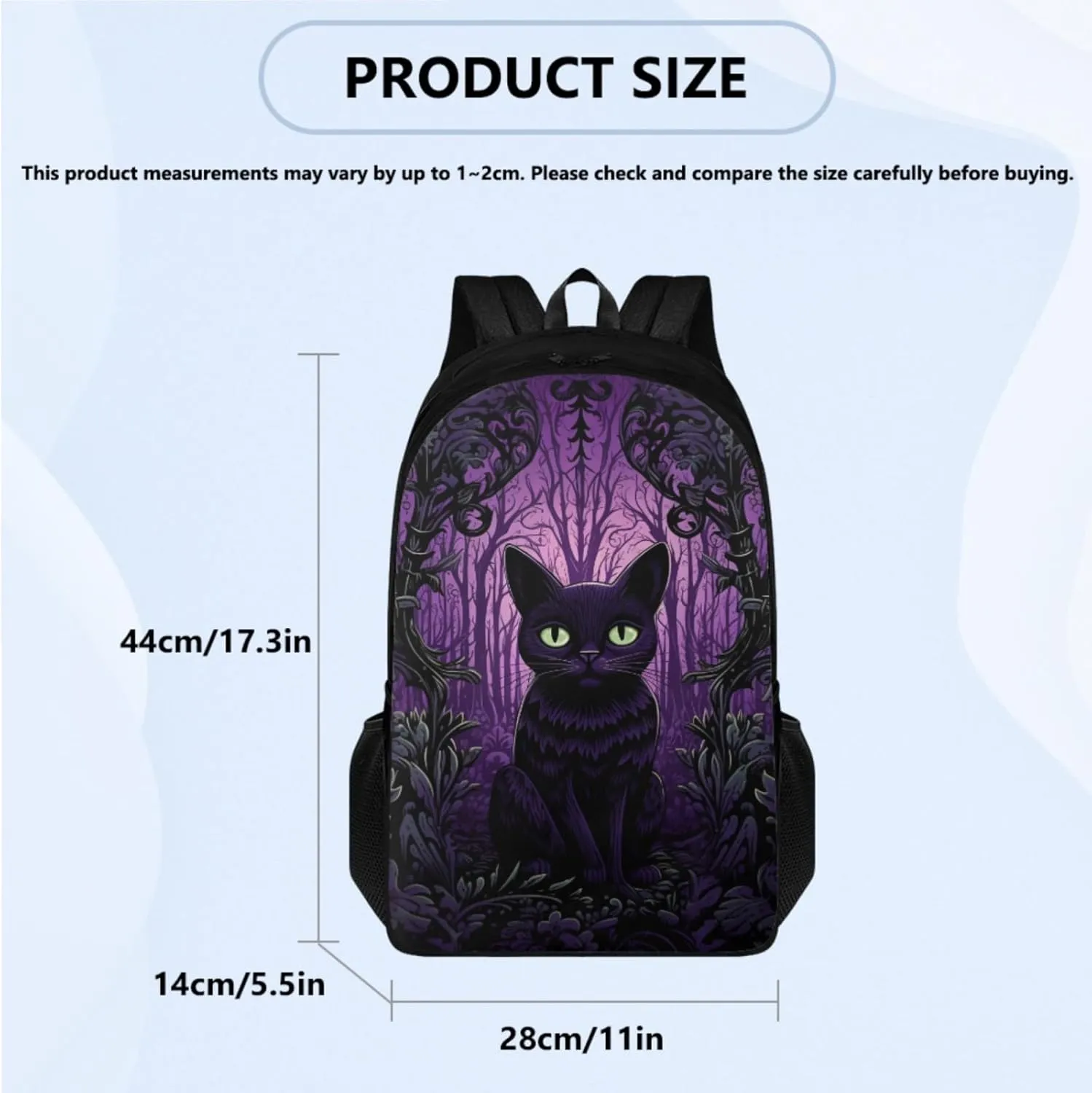 Halloween Ghost Garden Kids Backpack 3-Pcs Set for Girls Boys School Bag,Black Cat Book Bag with Lunch Bag and Pencil Box for Children Daily Daypack for Birthday Gifts