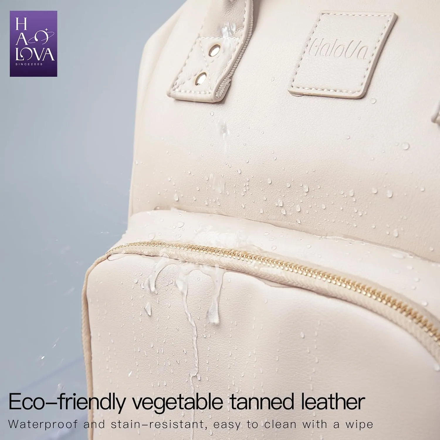 HaloVa Diaper Bag, Leather Backpack Eco-Friendly Leather Daddy Mommy Baby Bag with 24L Capacity & Multiple Pockets