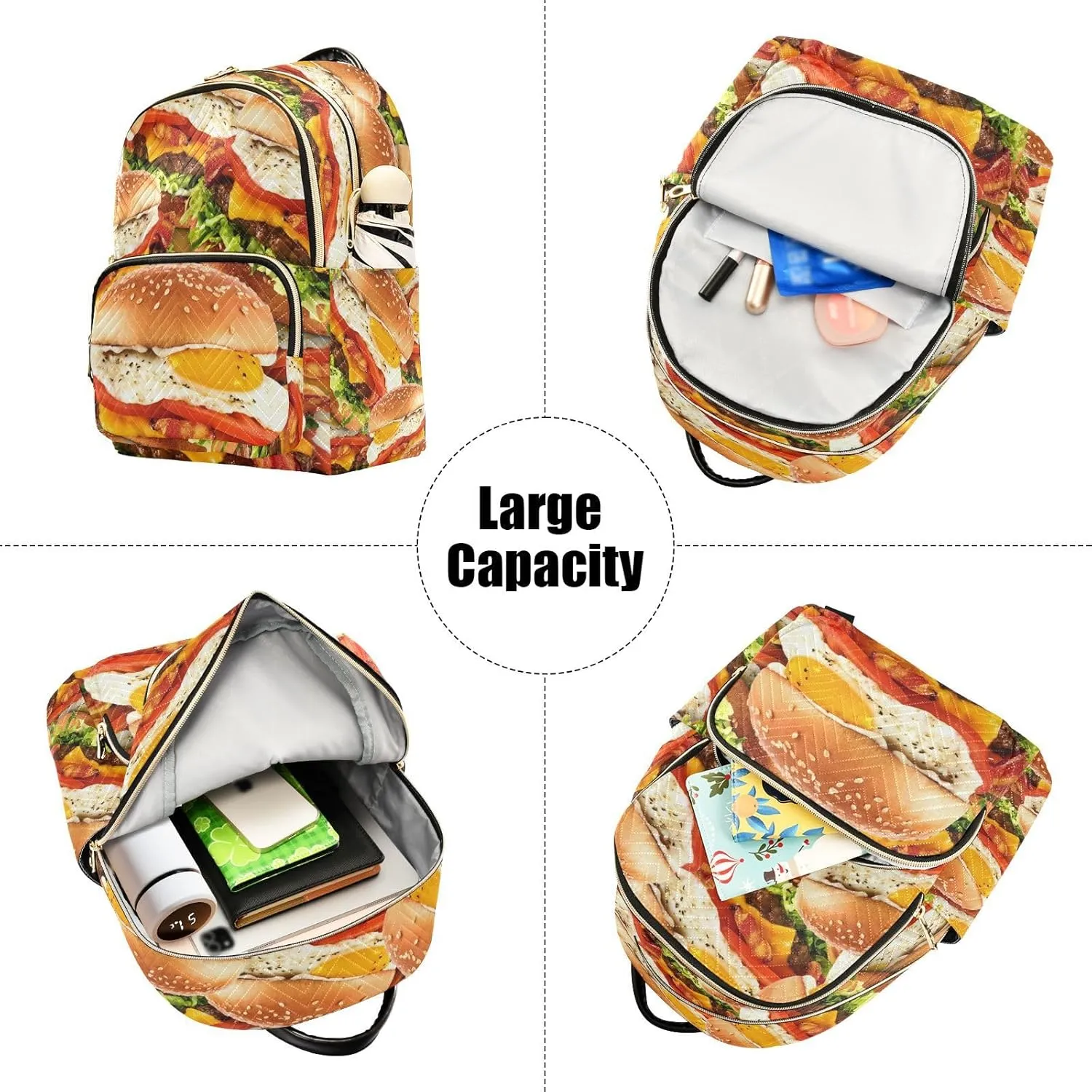 Hamburger Mini Backpack for Women, Travel Backpack Purse Daypack Shoulder Bag for Ladies