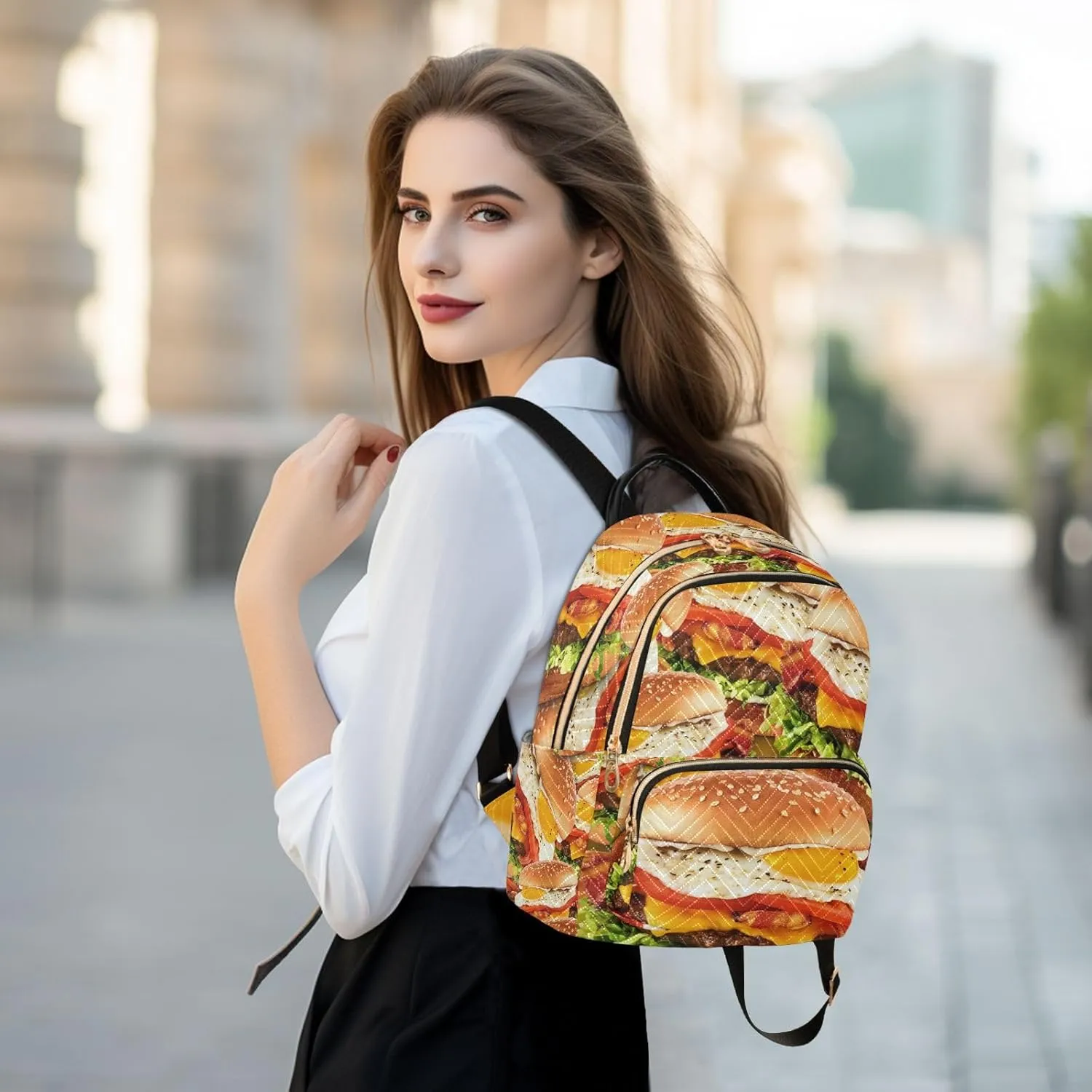 Hamburger Mini Backpack for Women, Travel Backpack Purse Daypack Shoulder Bag for Ladies