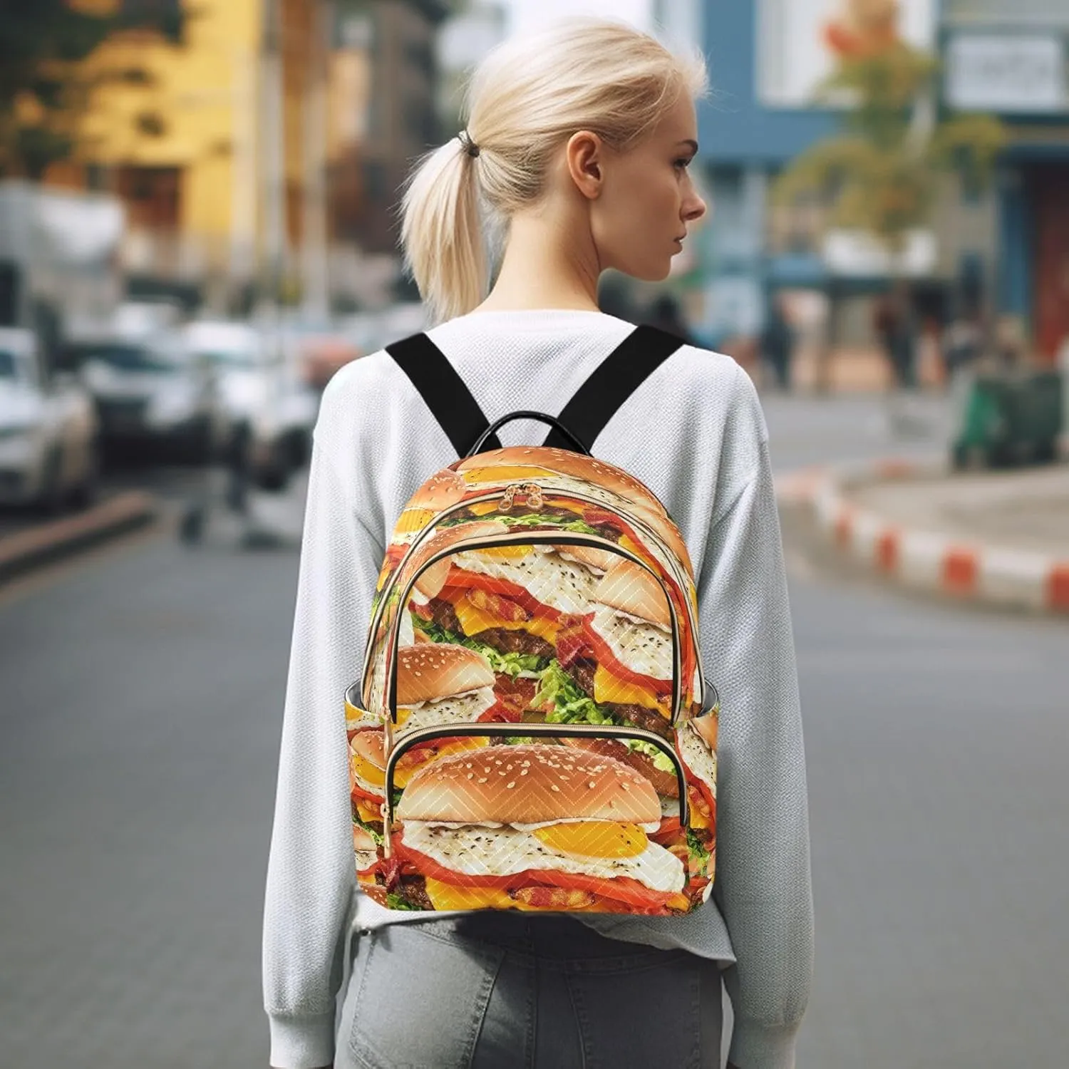 Hamburger Mini Backpack for Women, Travel Backpack Purse Daypack Shoulder Bag for Ladies