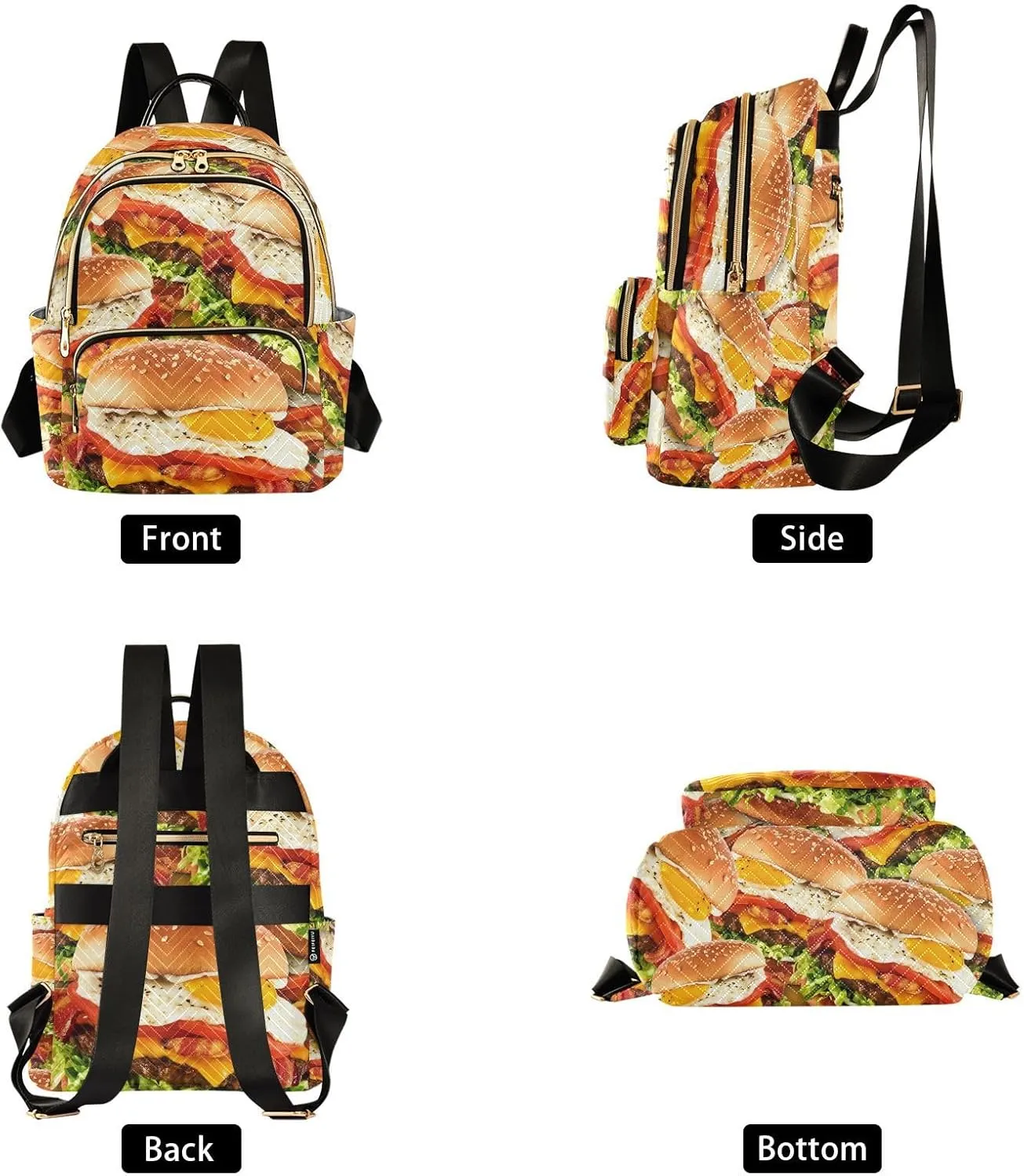 Hamburger Mini Backpack for Women, Travel Backpack Purse Daypack Shoulder Bag for Ladies