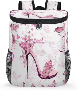 Hand Painted Heart Flower High Heels Insulated Cooler Backpack Lightweight Portable Cooler Backpack Leak Proof Drink Beer Bag for Men Women Travel Beach Picnic