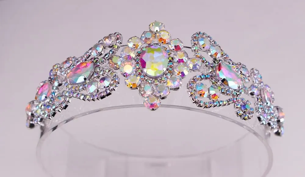 Handmade Crystal Applique Sew On Rhinestone Applique Trim Embellishment for Girls Women Garment DIY (Silver AB)