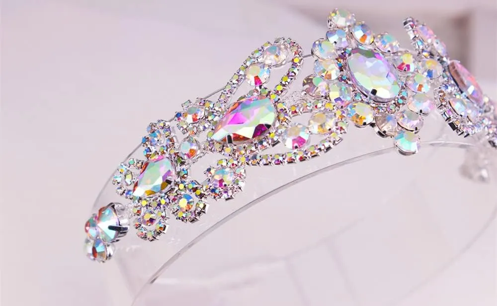 Handmade Crystal Applique Sew On Rhinestone Applique Trim Embellishment for Girls Women Garment DIY (Silver AB)