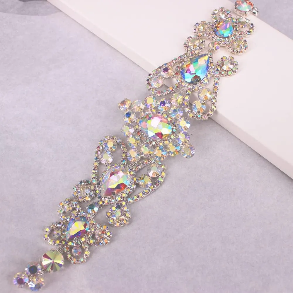 Handmade Crystal Applique Sew On Rhinestone Applique Trim Embellishment for Girls Women Garment DIY (Silver AB)