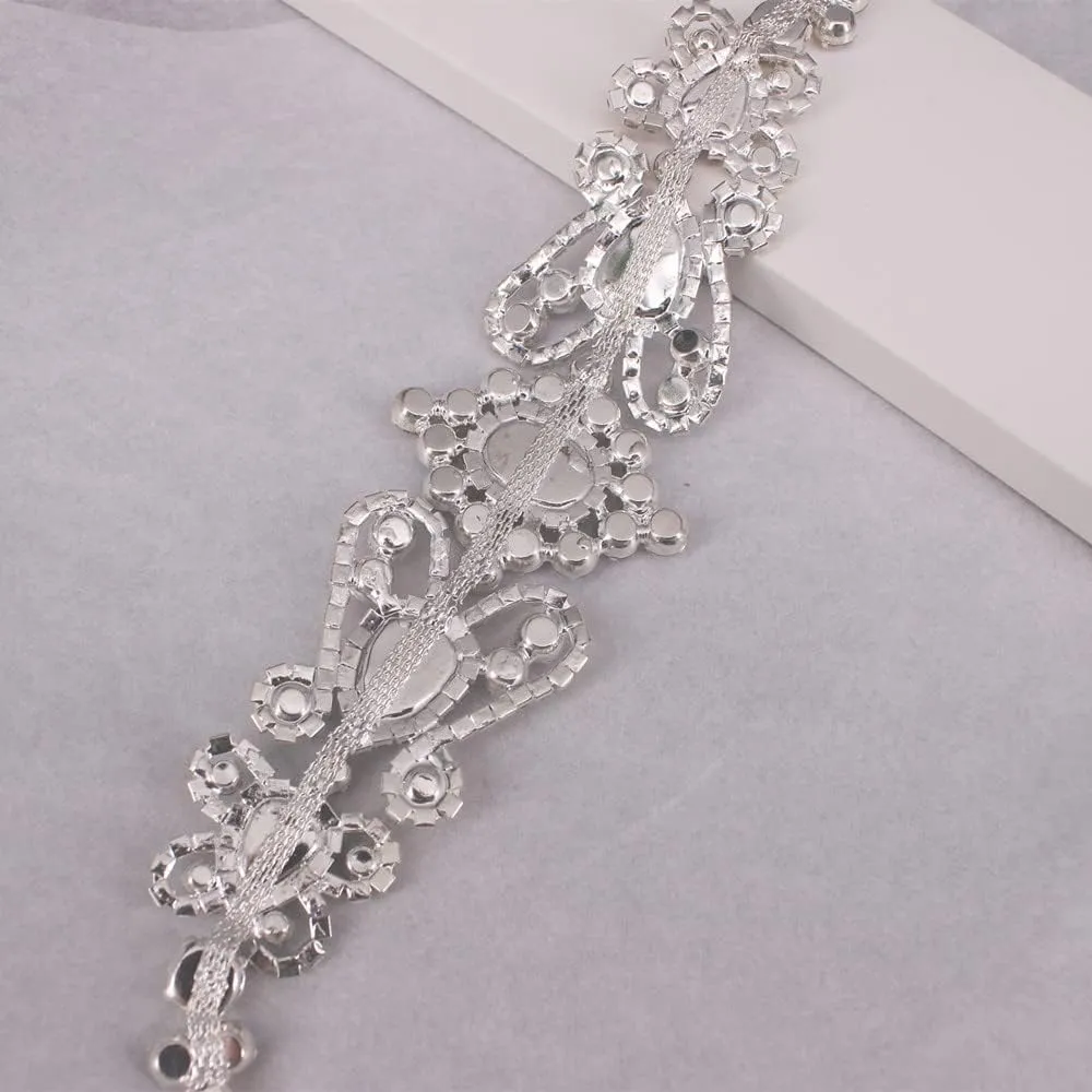 Handmade Crystal Applique Sew On Rhinestone Applique Trim Embellishment for Girls Women Garment DIY (Silver AB)