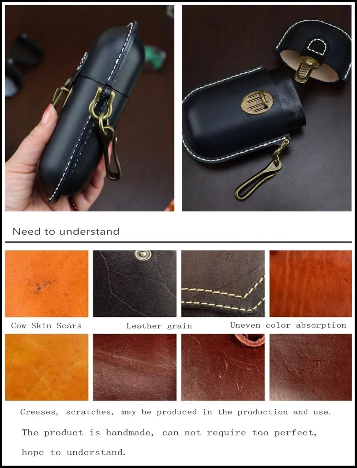 Handmade Leather Eyeglass Case Hard Shell Retro Men And Women Sunglasses Nearsighted Glasses Hooks Protection Box