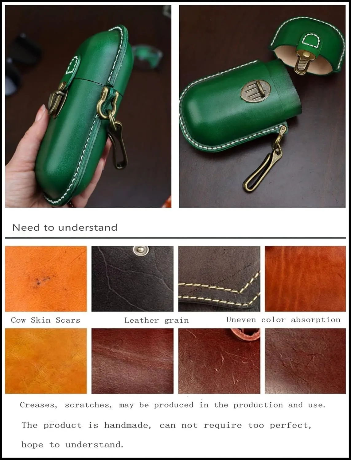 Handmade Leather Eyeglass Case Hard Shell Retro Men And Women Sunglasses Nearsighted Glasses Hooks Protection Box
