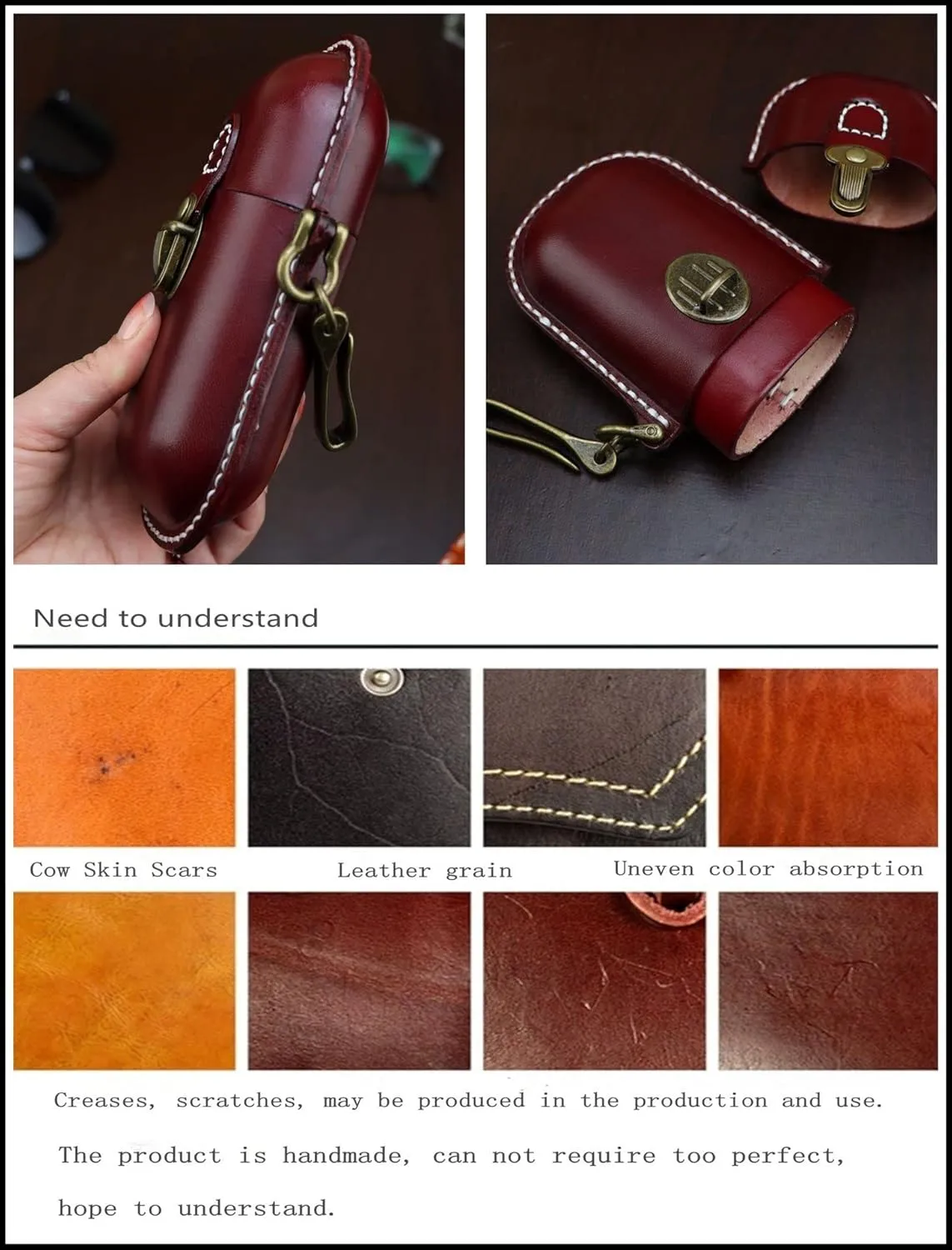 Handmade Leather Eyeglass Case Hard Shell Retro Men And Women Sunglasses Nearsighted Glasses Hooks Protection Box