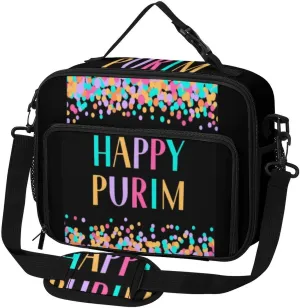 Happy Purim Day Jewish Carnival Lunch Bag Insulated Lunch Tote Shoulder Bag for Men Women Work Travel Picnic