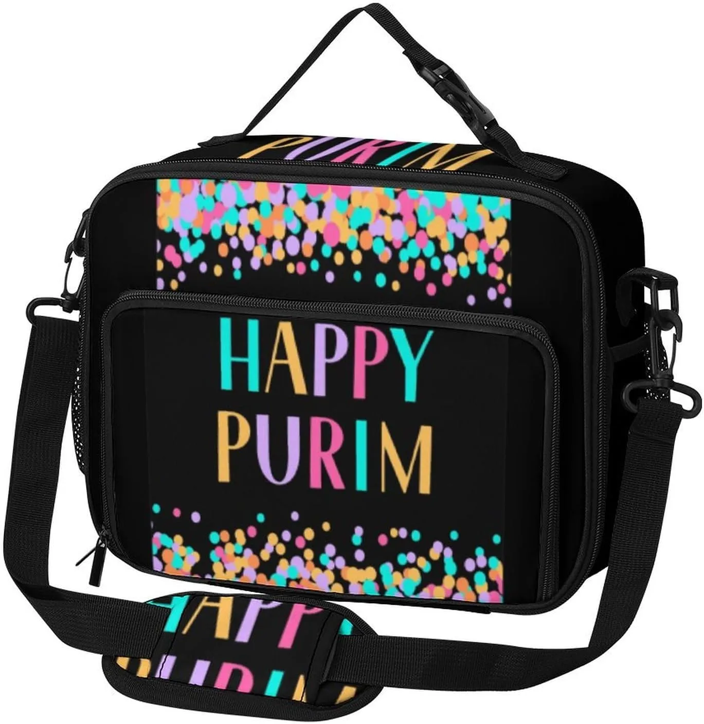 Happy Purim Day Jewish Carnival Lunch Bag Insulated Lunch Tote Shoulder Bag for Men Women Work Travel Picnic