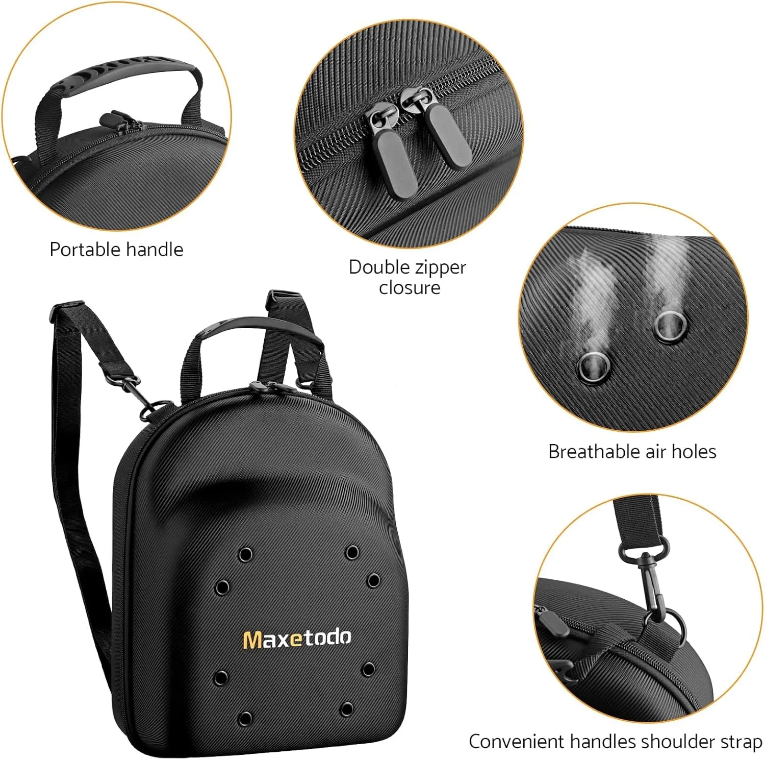 Hat Storage Bag for Baseball Caps,EVA Waterproof,Dustproof,Crushproof,Fits 6 Hats,Multi-functional Travel Case with Hand,Shoulder,and Backpack Straps,12.2x9.5x5.5 inches,Black