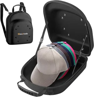 Hat Storage Bag for Baseball Caps,EVA Waterproof,Dustproof,Crushproof,Fits 6 Hats,Multi-functional Travel Case with Hand,Shoulder,and Backpack Straps,12.2x9.5x5.5 inches,Black