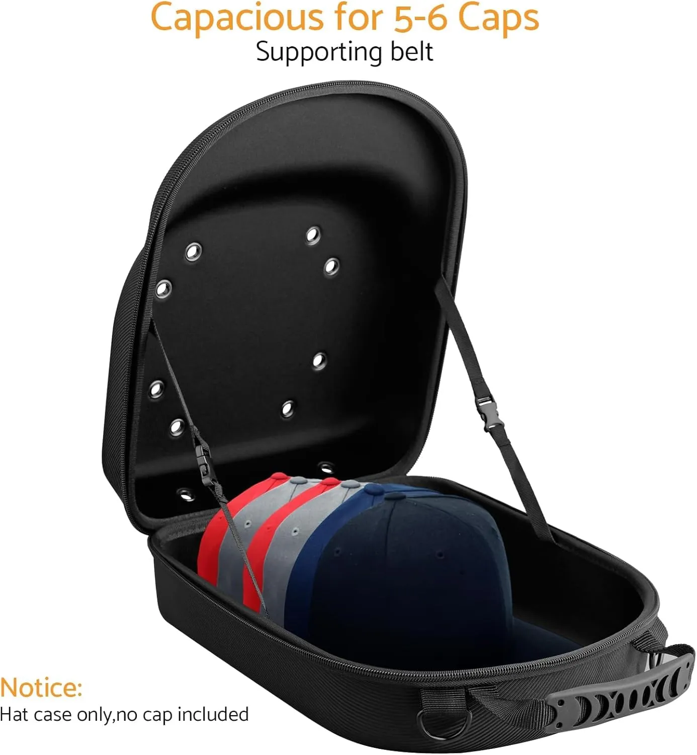 Hat Storage Bag for Baseball Caps,EVA Waterproof,Dustproof,Crushproof,Fits 6 Hats,Multi-functional Travel Case with Hand,Shoulder,and Backpack Straps,12.2x9.5x5.5 inches,Black