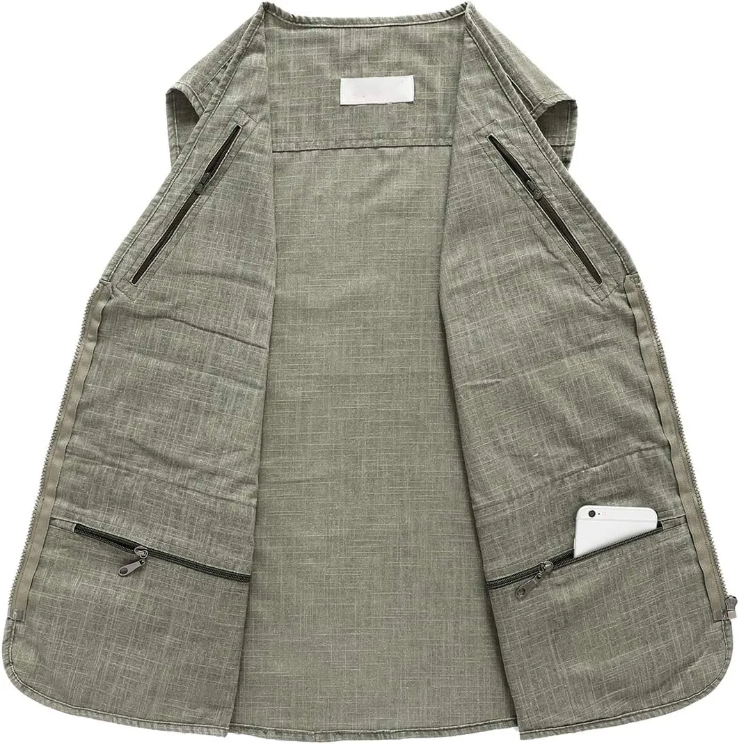Hbufnha Men's Casual Safari Travel Vest 16 Pockets Outdoor Work Vest Sleeveless Jacket Fishing Hiking Photograph
