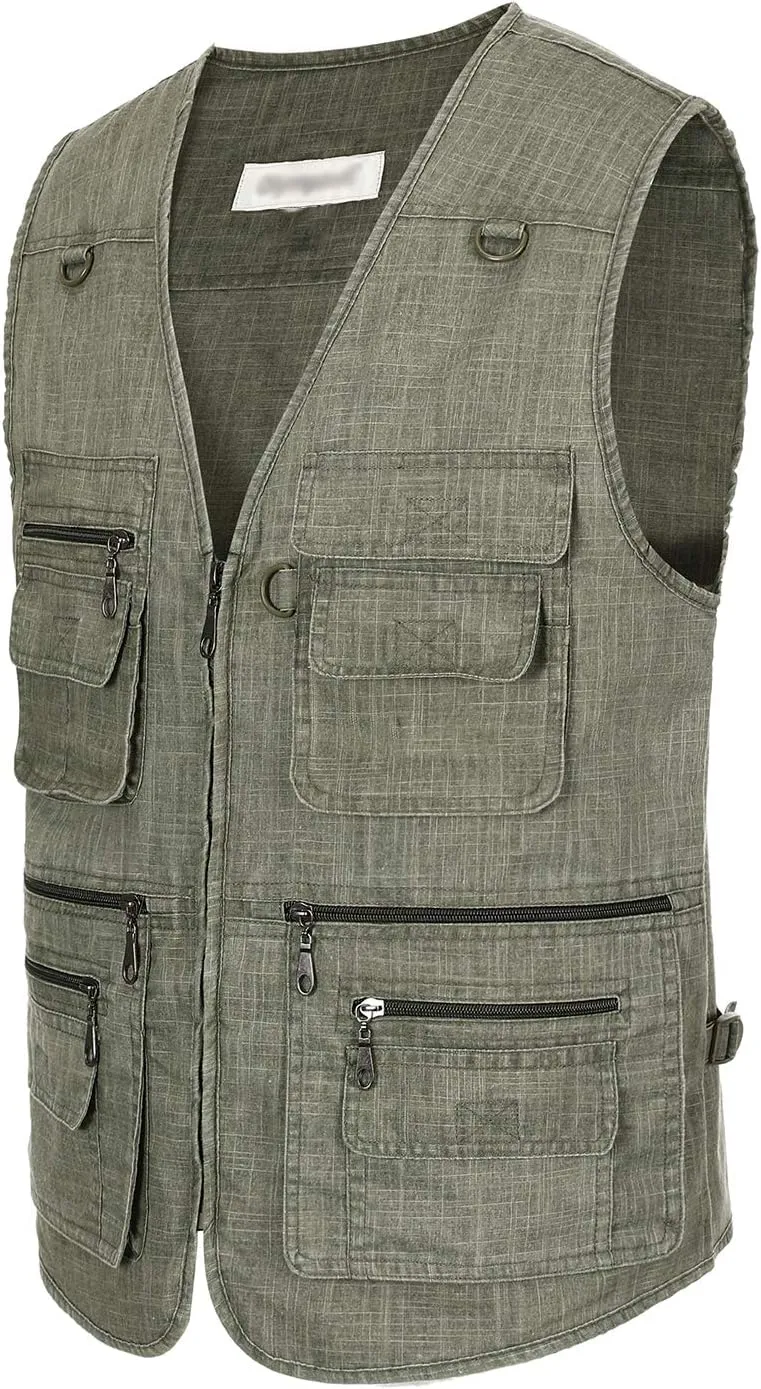 Hbufnha Men's Casual Safari Travel Vest 16 Pockets Outdoor Work Vest Sleeveless Jacket Fishing Hiking Photograph