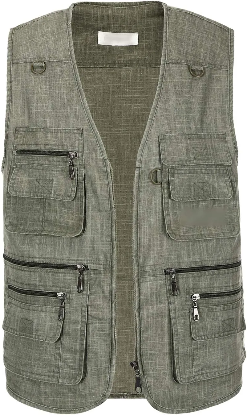 Hbufnha Men's Casual Safari Travel Vest 16 Pockets Outdoor Work Vest Sleeveless Jacket Fishing Hiking Photograph