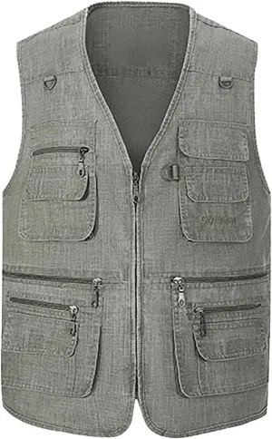 Hbufnha Men's Casual Safari Travel Vest 16 Pockets Outdoor Work Vest Sleeveless Jacket Fishing Hiking Photograph