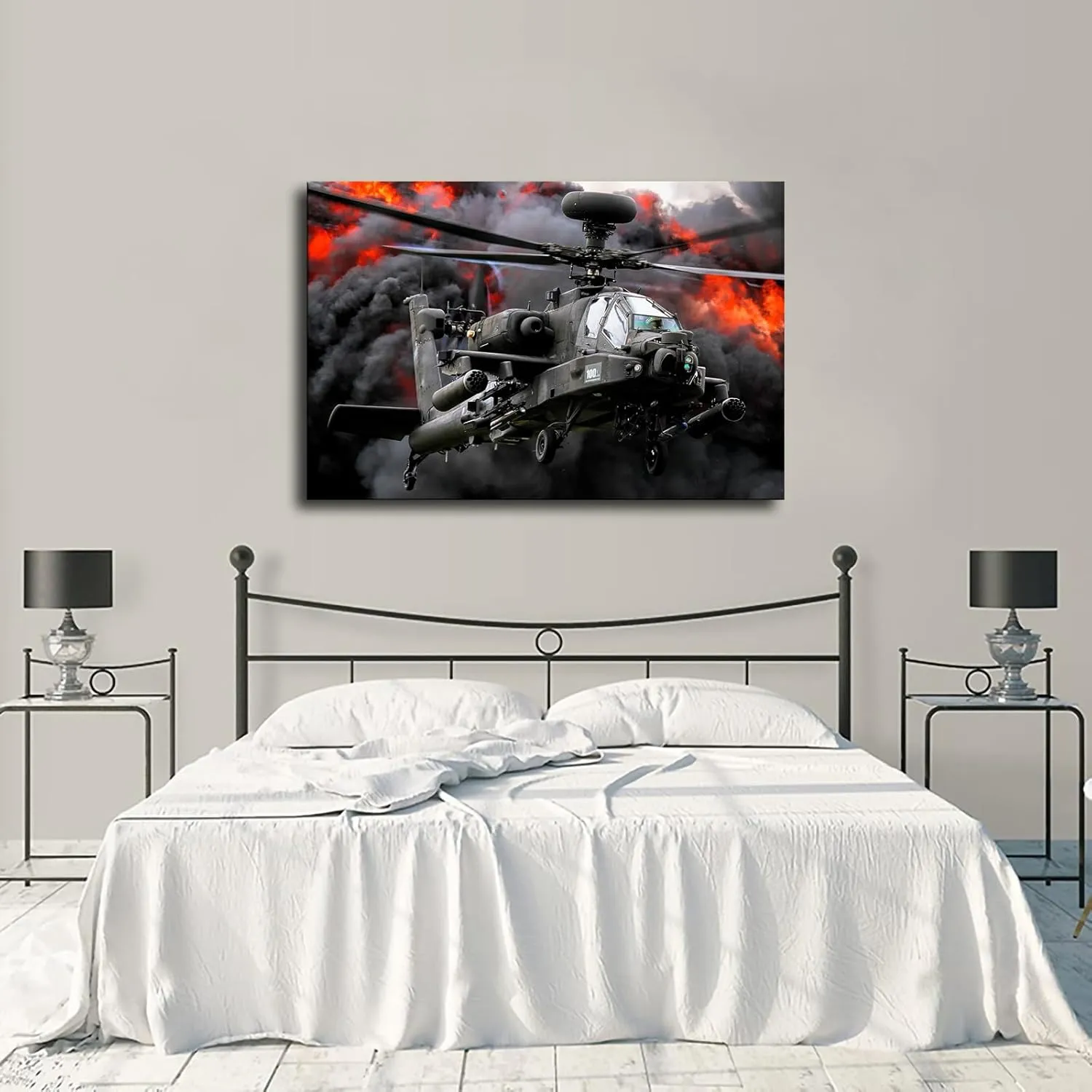 HD canvas print- AH-64 Apache Attack Helicopter US Army Aircraft Military Retro Photography Picture Aviation poster wall art creative decoration suitable for living room office kitchen home decoration (16x24inch-Farmed)