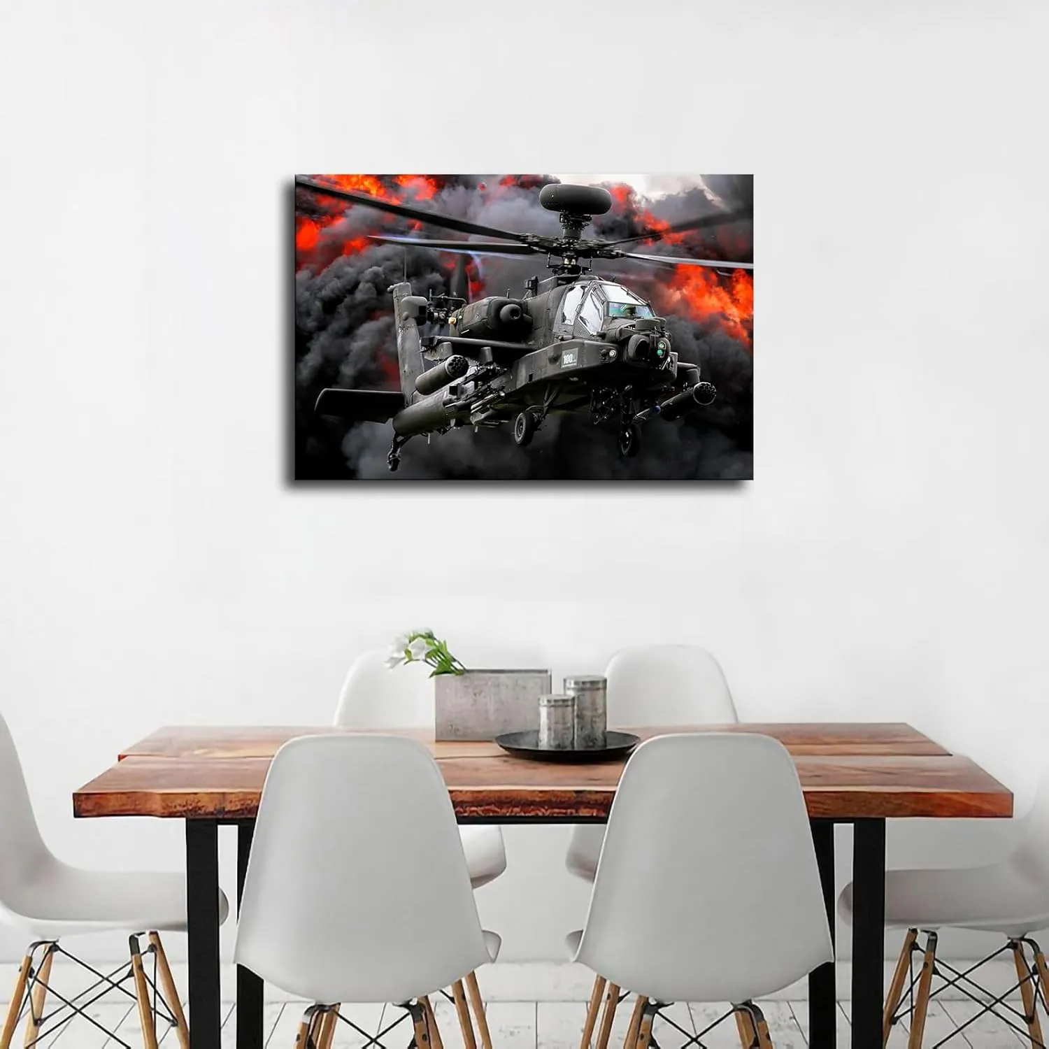 HD canvas print- AH-64 Apache Attack Helicopter US Army Aircraft Military Retro Photography Picture Aviation poster wall art creative decoration suitable for living room office kitchen home decoration (16x24inch-Farmed)