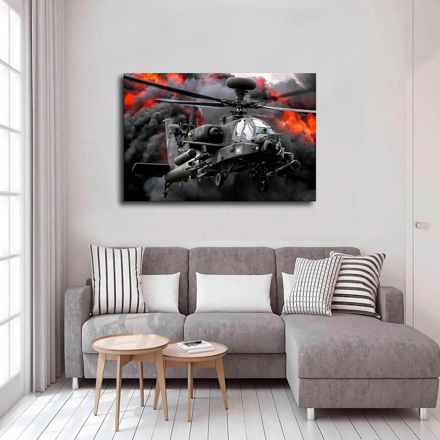 HD canvas print- AH-64 Apache Attack Helicopter US Army Aircraft Military Retro Photography Picture Aviation poster wall art creative decoration suitable for living room office kitchen home decoration (16x24inch-Farmed)